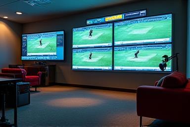 Room equipped with screens and cameras for video performance analysis
