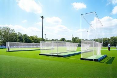 Multiple well-maintained turf and matting practice nets at CricRise Academy
