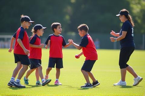 Young cricketers learning basic skills in the Junior Champs program